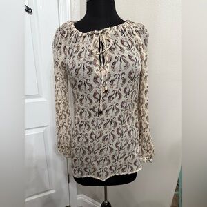 TORY BURCH Seahorse Print SOPHIE SILK TUNIC LONG SLEEVE Sheer Size 6 Preppy